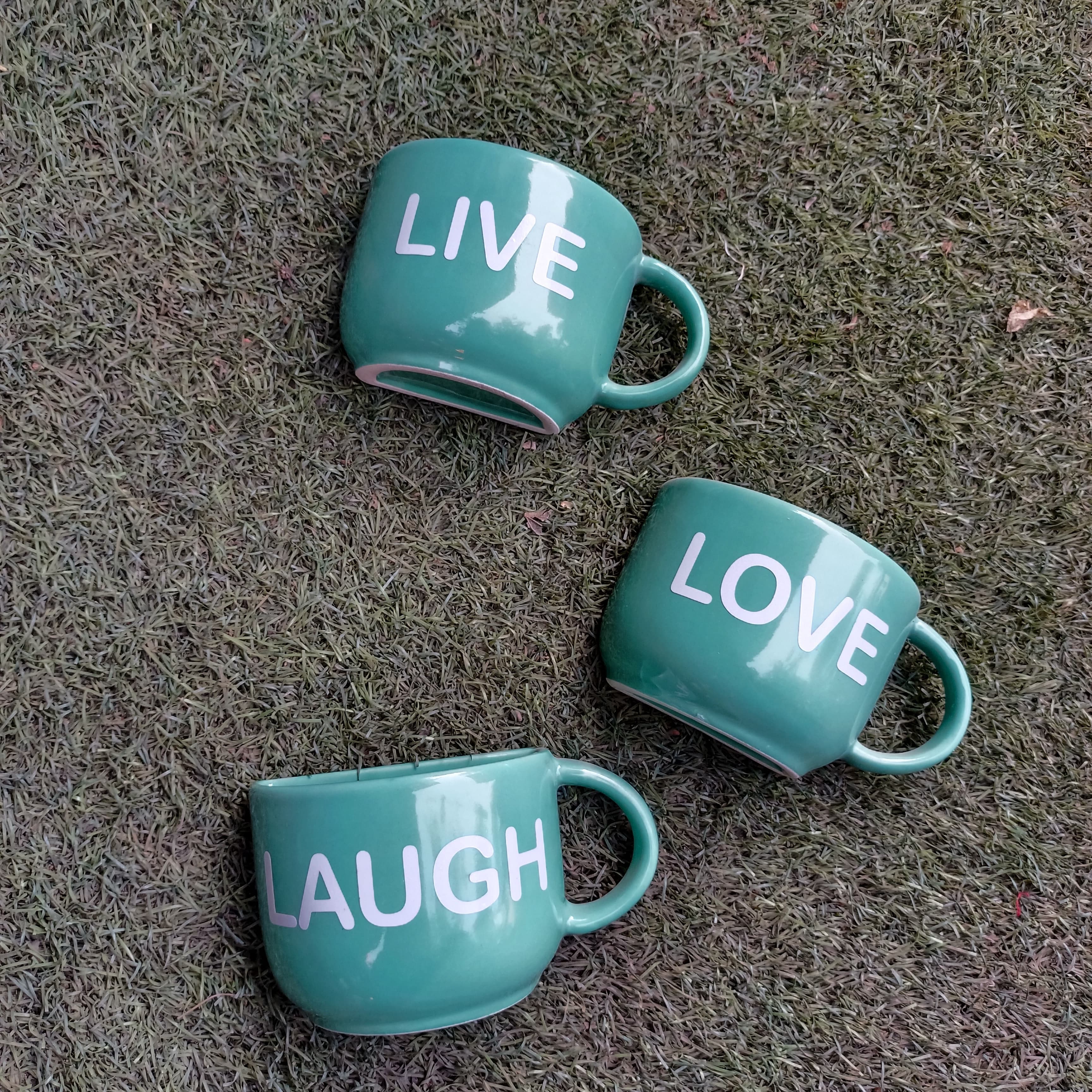 Live Love Laugh Trio Of Cup Shaped Wall Hanging Ceramic Planters