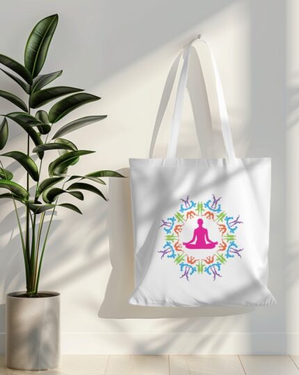 tote bag mockup hanging on white wall with plant in side 019 (6)