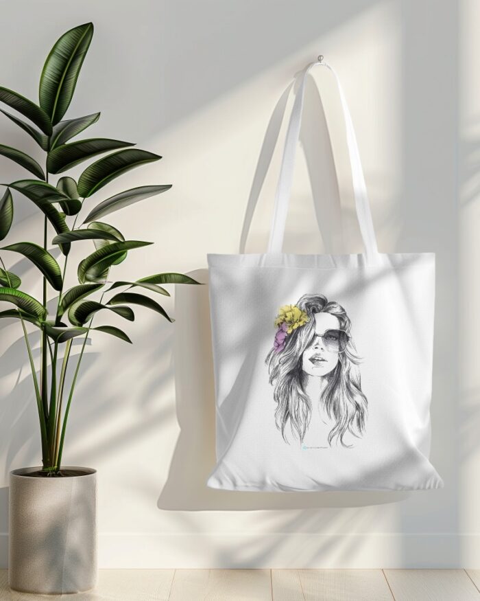 tote bag mockup hanging on white wall with plant in side 019 (7)