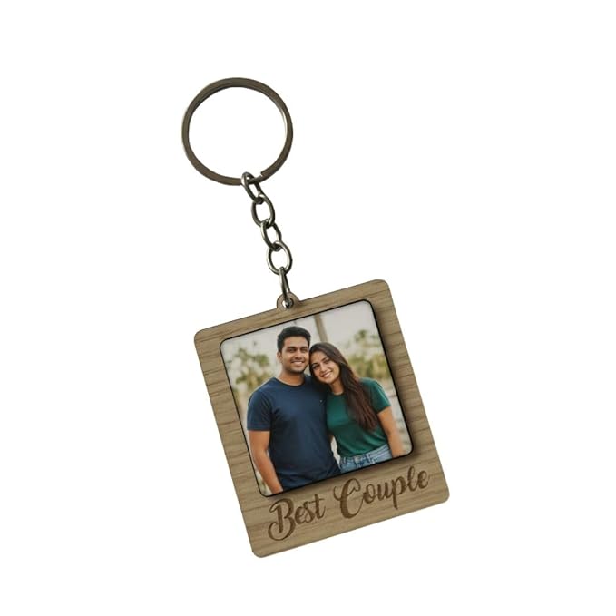 Wooden Engraved Couple Theme Keychain